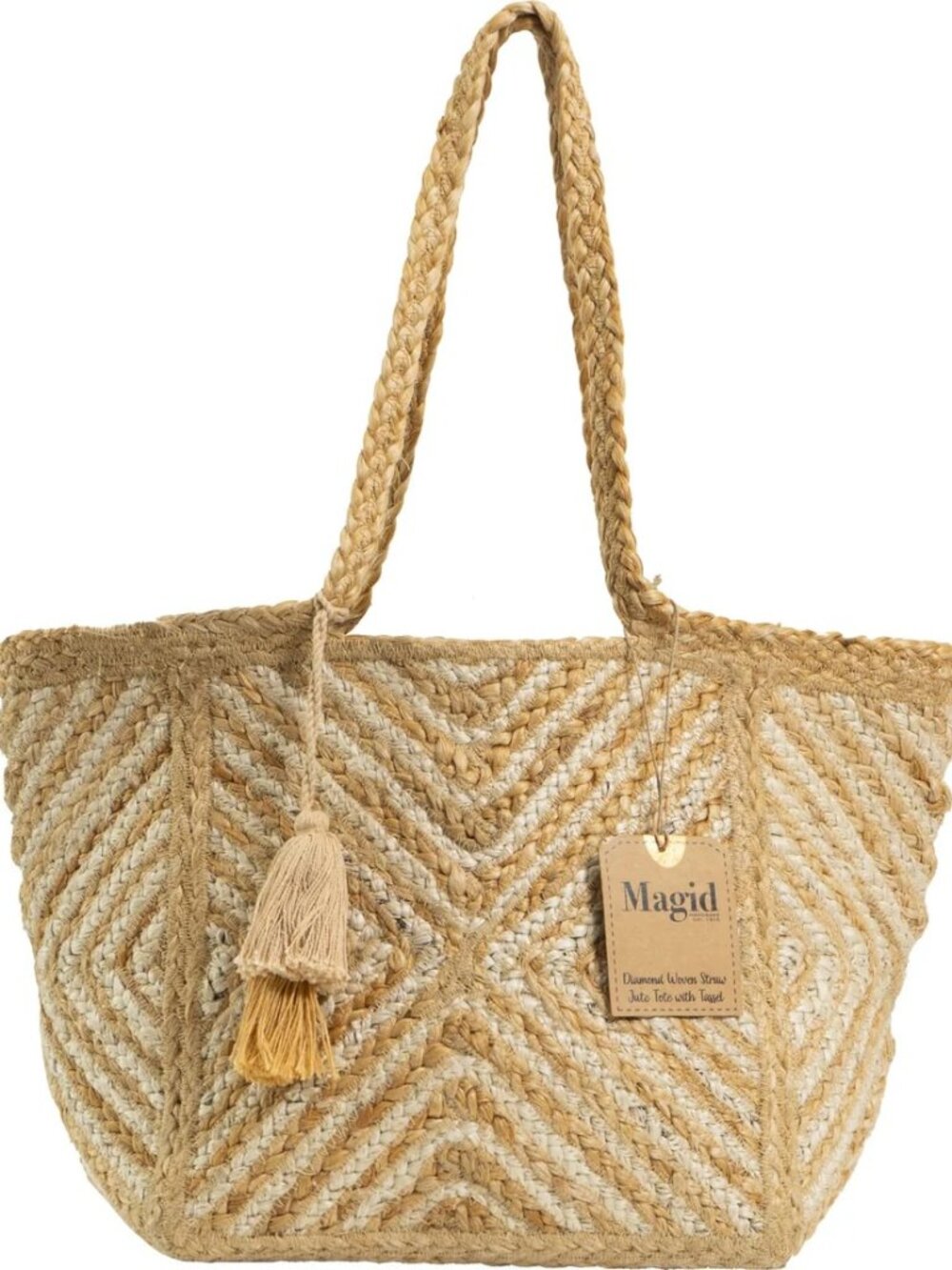 NWT Magid Diamond Woven Natural Straw Jute Tote